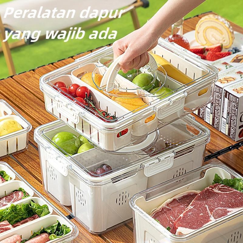 Kotak Penyimpanan Kulkas Multifungsi Terbaru, Kotak Penyimpanan Dapur Tiriskan Transparan, PP