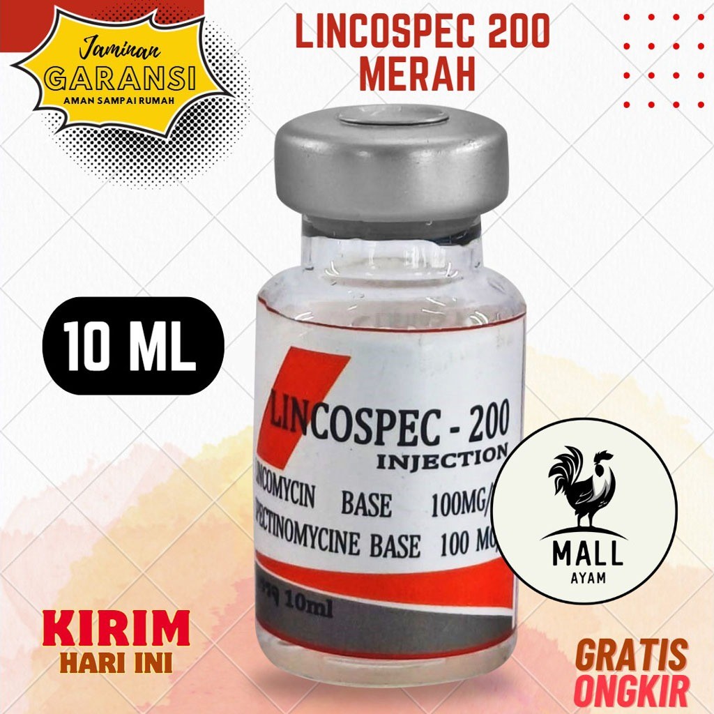 AYAM MALL Obat Ayam Lincospec 200 Injection Merah 10ml Obat Snot Ngorok CRD Infeksi Bakteri Ternak A