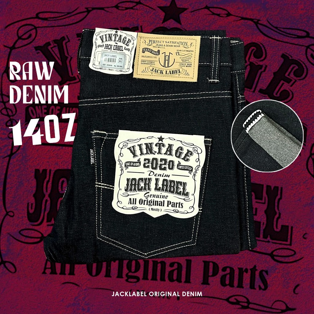FR54S JACK LABEL ORIGINAL DENIM RAW 15 OZ REGULER JEANS BLACK INDHIGO