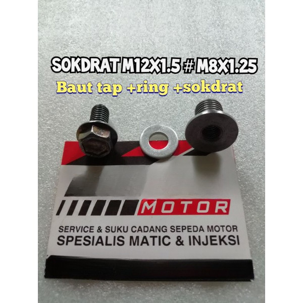 Sokdrat baut oli m12xm8 ( set lengkap baut+ring+sokdrat ) perbos baut oli retak sokdrat baut oli ret