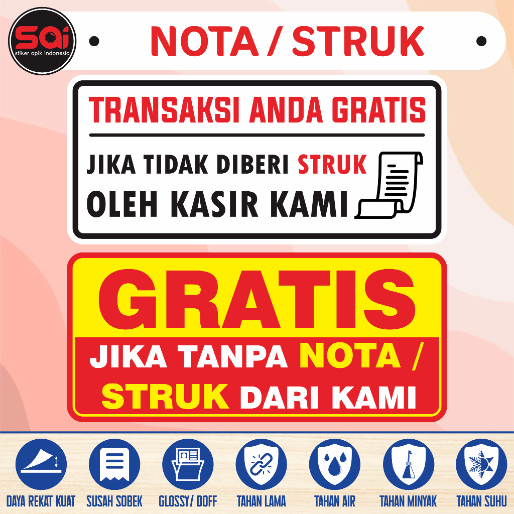 

Stiker vinyl anti air TRANSAKSI GRATIS JIKA TANPA NOTA / STRUK DARI KAMI laminasi glossy