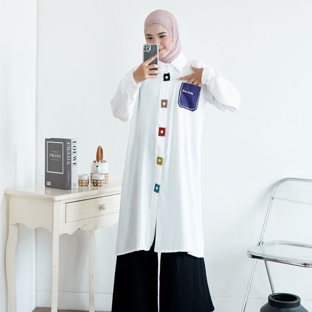Guualim Outfit - Marbel Long Tunic Baju Atasan Wanita Muslim Modern Crinkle Premium M - XL