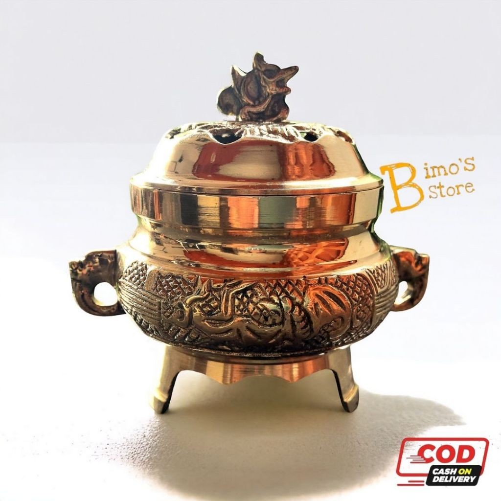 Hiolo Kuningan Motif Naga Tempat Dupa Tempat Abu Hiolo Dupa Tempat Bakar Dupa