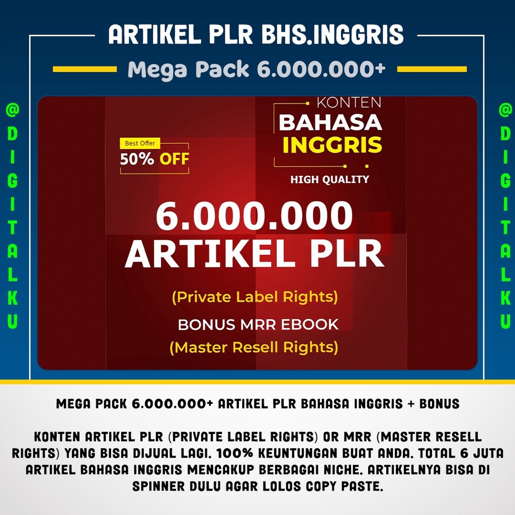 6Juta+ Artikel PLR Bahasa Inggris Hight Quality