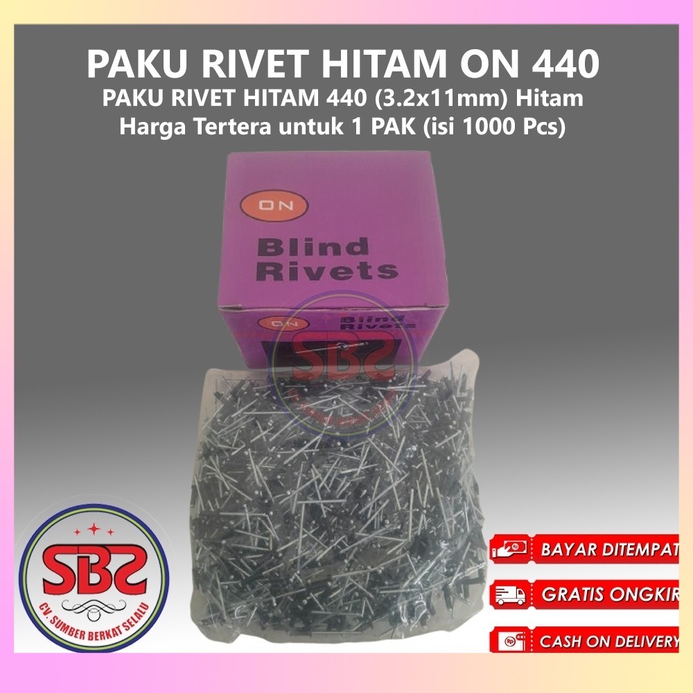 ON Paku Rivet 440 HITAM 1 Box Isi 1000pcs HITAM - Paku Rivet Hitam / Black