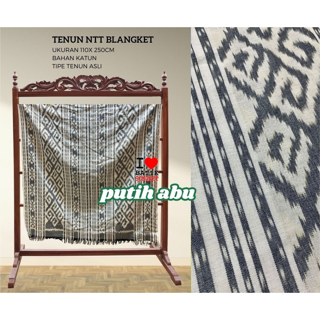 TENUN NTT MOTIF 10 BLANGKET JEPARA LOMBOK BALI KAIN HALUS ETNIK ANTIK PUTIH ABU