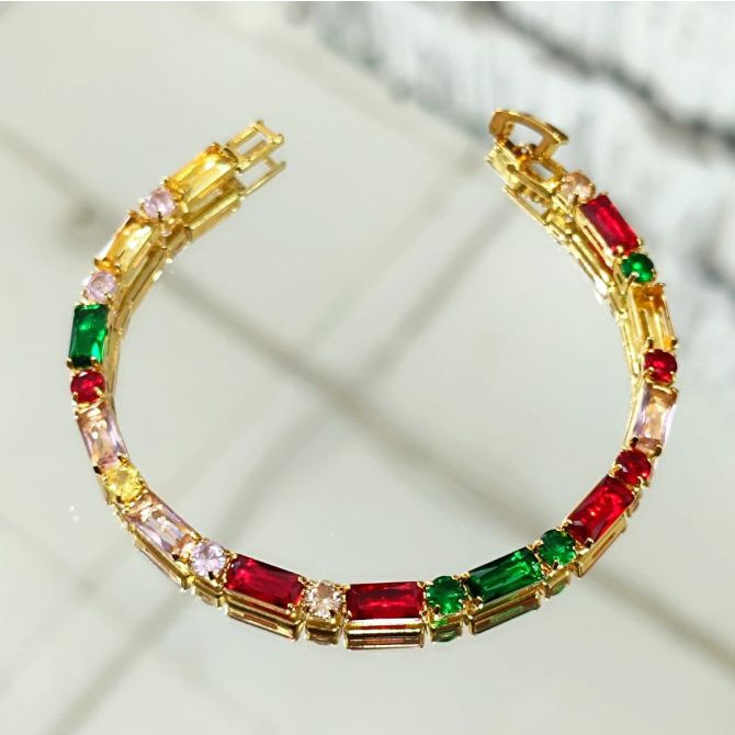 Gelang tangan fashion full permata warna warni terbaru