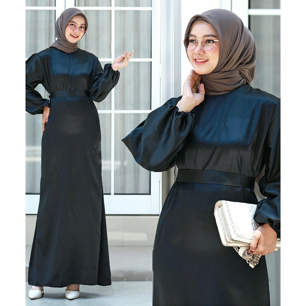 Lebaran dress Satin Annisa Dress Satin Kondangan Bahan Satin Silk - Gaun Pesta Terbaru Kekinian gami