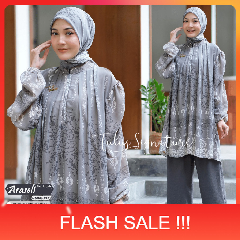 PROMO Tulus Signature Setelan One Set Wanita Jumbo Kekinian Baju Hijab Outfit Kondangan Ld 120 Arase