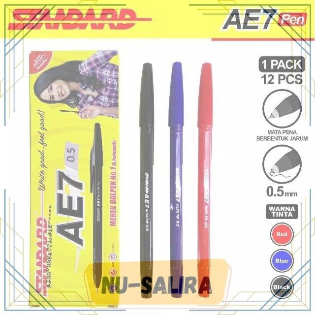 

Pulpen / Standart / Standar AE7 Eceran Warna Biru, Merah,hitam - Merah