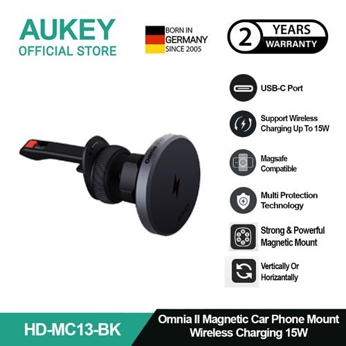 AUKEY Magnetic Car Phone Mount Holder Wireless Charging 15W HD-MC13