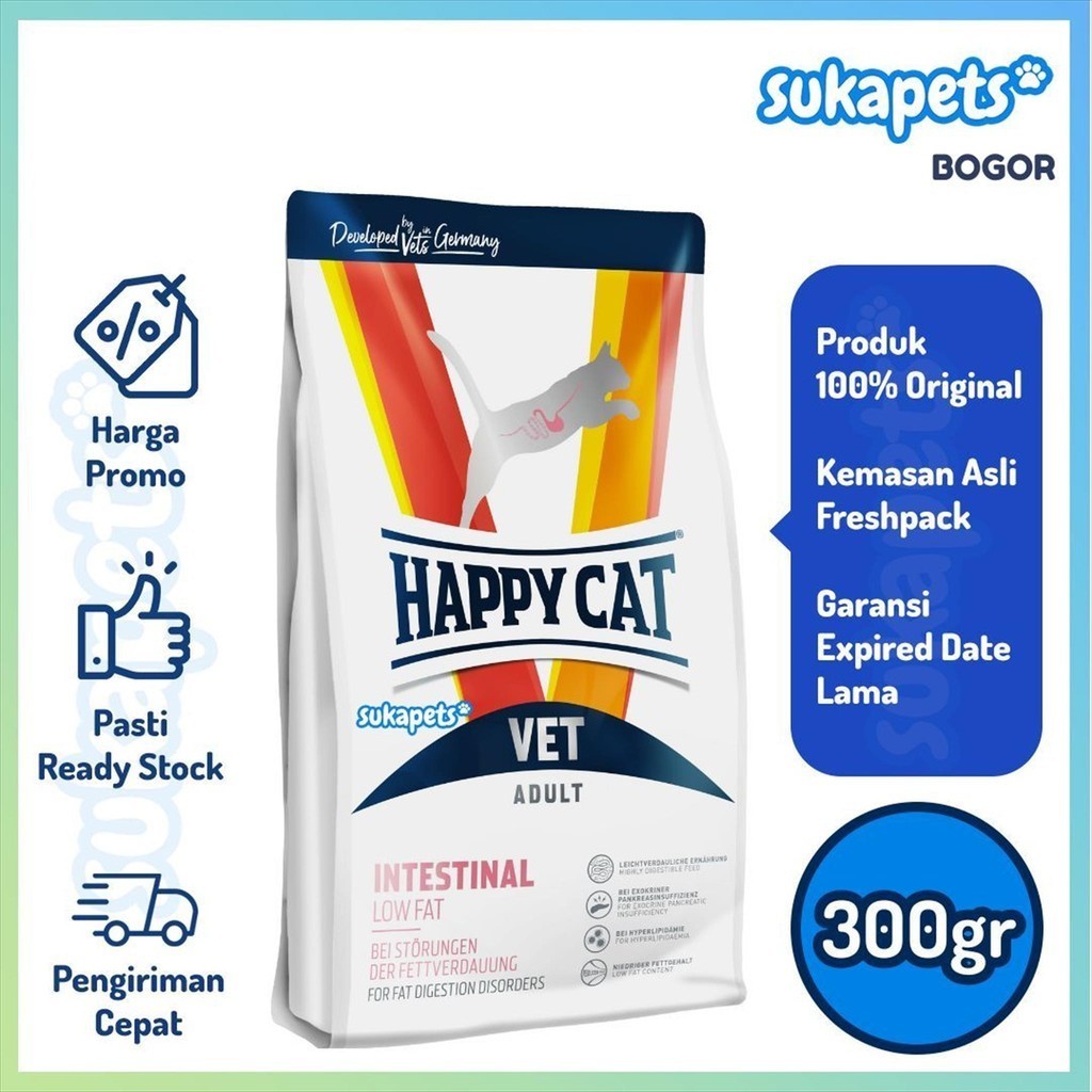 Happy Cat Vet Intestinal Low Fat Dry Food Makanan Kucing 300gr