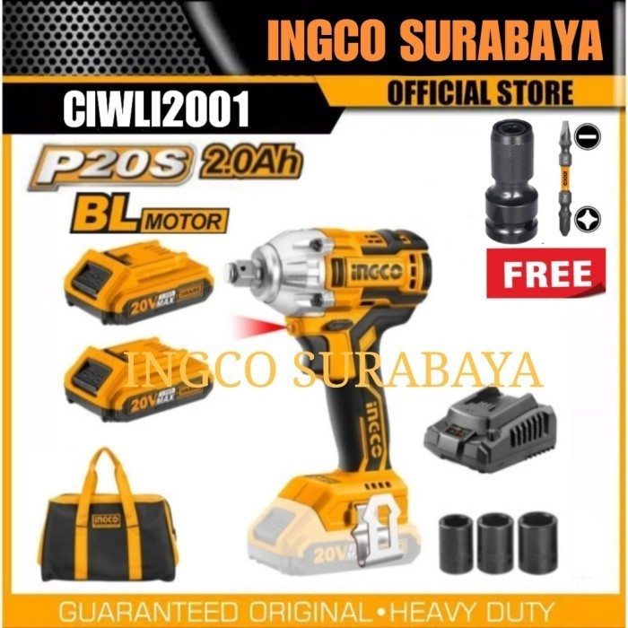 INGCO CIWLI2001 CORDLESS BOR BATERAI PEMBUKA BAUT RODA IMPACT WRENCH
