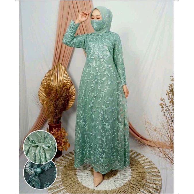 (New Product) Free Masker / Gamis Arasya / Gamis Pesta Busui / Dress Brukat Tile Mutiara / Size S-M,L,XL,XXL,XXXL / Fashion Brukat Muslim