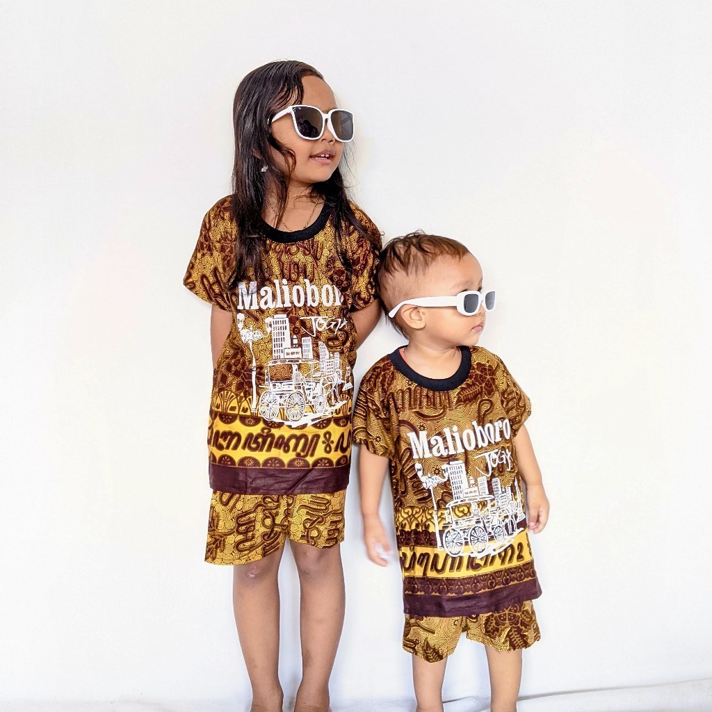 Baju Piyama Batik Anak Jogja Malioboro Borobudur Yogyakarta Usia 1 Tahun - 12 Tahun Kaos Batik Jogja