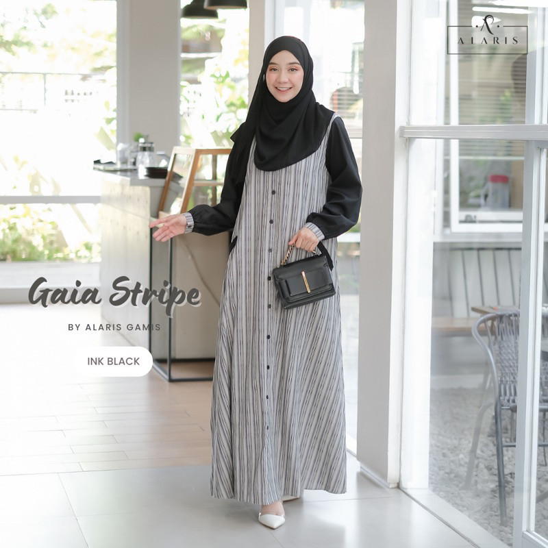 RZ63ER Gaia Stripe / Gamis Katun Salur / Gamis Garis Garis / Gamis Casual / Casual Dress / Gamis Mot