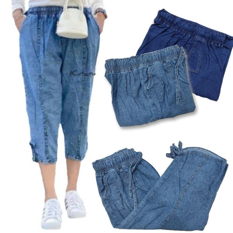 CELANA 7/8 RIBBON JEANS WANITA JUMBO