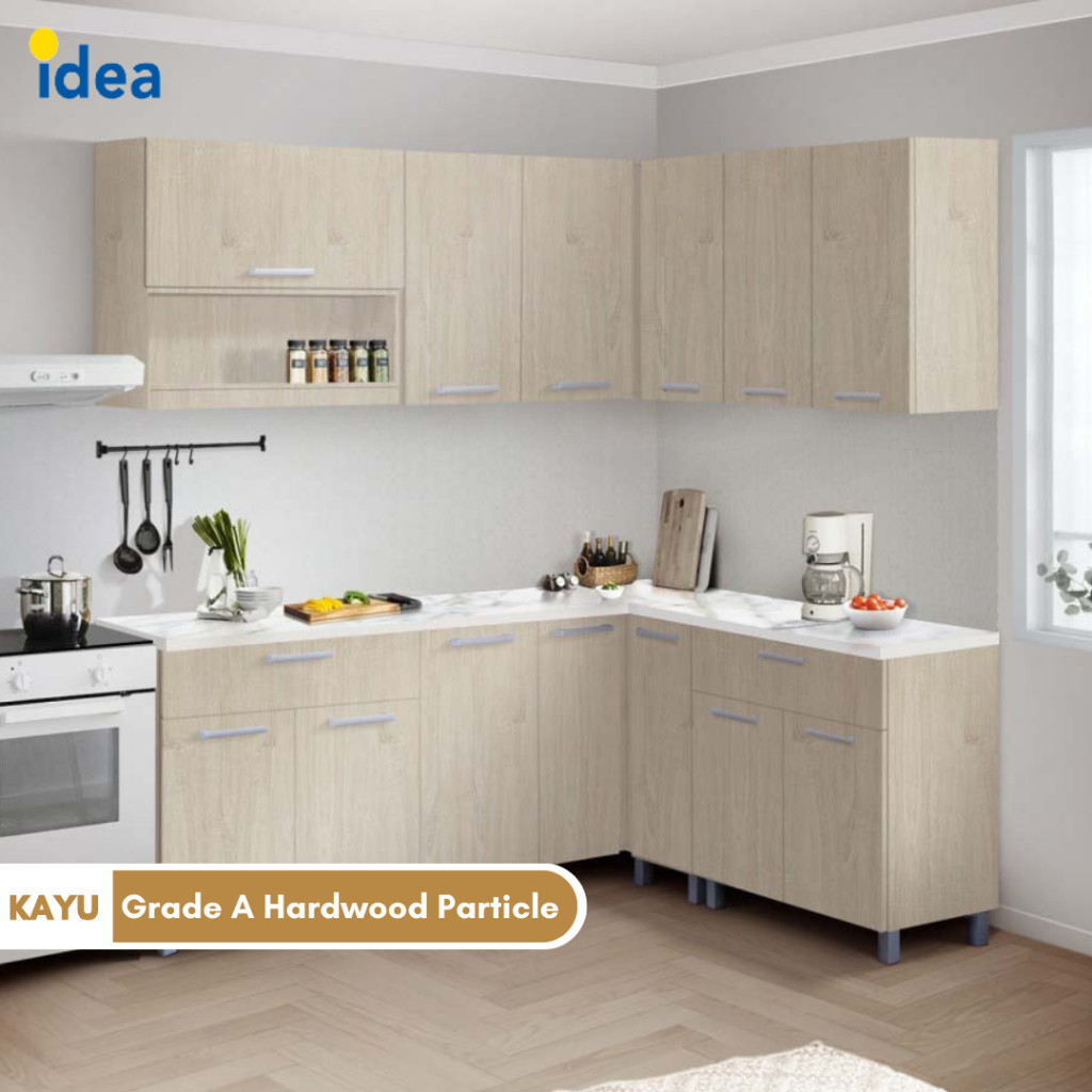 IDEA Furniture DENVER Kitchen Set Lemari Kabinet Dapur Kayu Modern Minimalis Bentuk L Coklat Muda