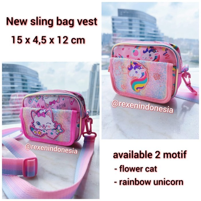 tas anak sling bag vest fashion - unicorn rainbow