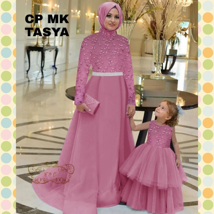 Gamis princess couple pesta ibu dan anak brokat tutu tile muslim good