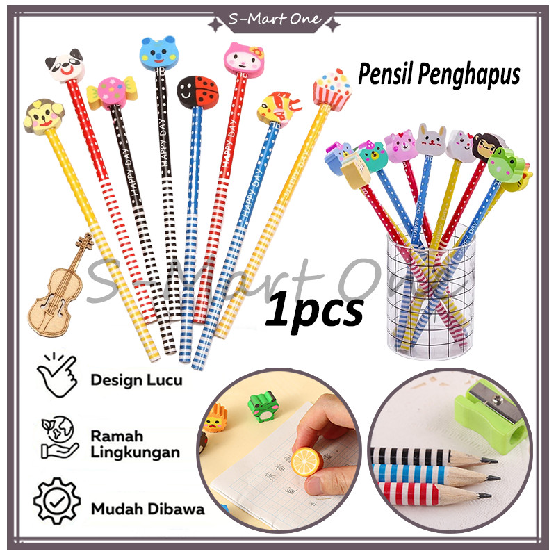 

Pensil Karakter + Penghapus Pensil Lucu/Ada Penghapus 3D Pensil /Motif Garis Polkadot Pensil