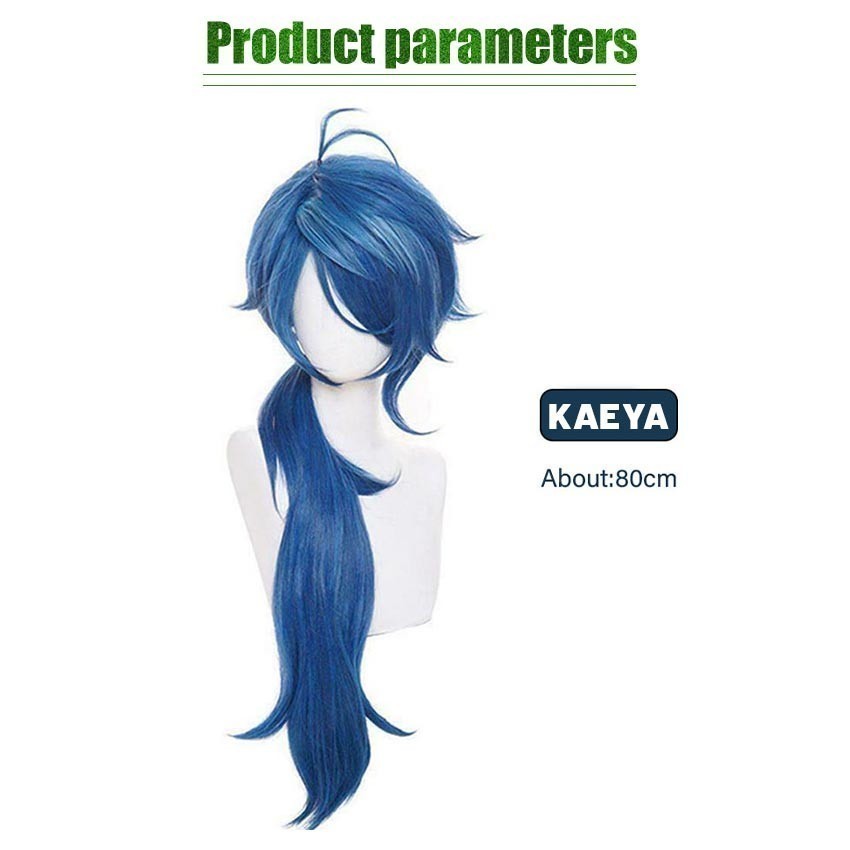 ZENID Rambut Palsu Wig Kaeya Cosplay Genshin Impact 80Cm Wig Panjang Biru