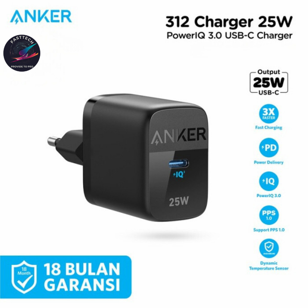 Wall Charger Anker Android 312 25W + Kabel Charger Anker 322 Type C to Type C Cable (3ft Braided)  G