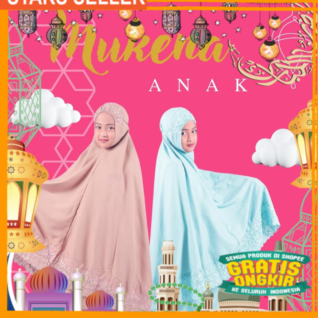 (Aiyana Kids) Mukena Anak Perempuan | Mukenah Cewek Motif Hiasan Renda | Bahan Katun Premium | Warna