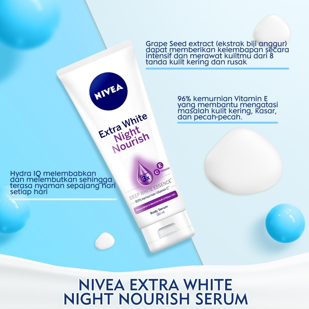 NIVEA Body Serum Extra Bright Day & Night (Care & Protect + Night Nourish) 180ml x2 - Merawat & mencerahkan kulit di pagi & malam Image 7