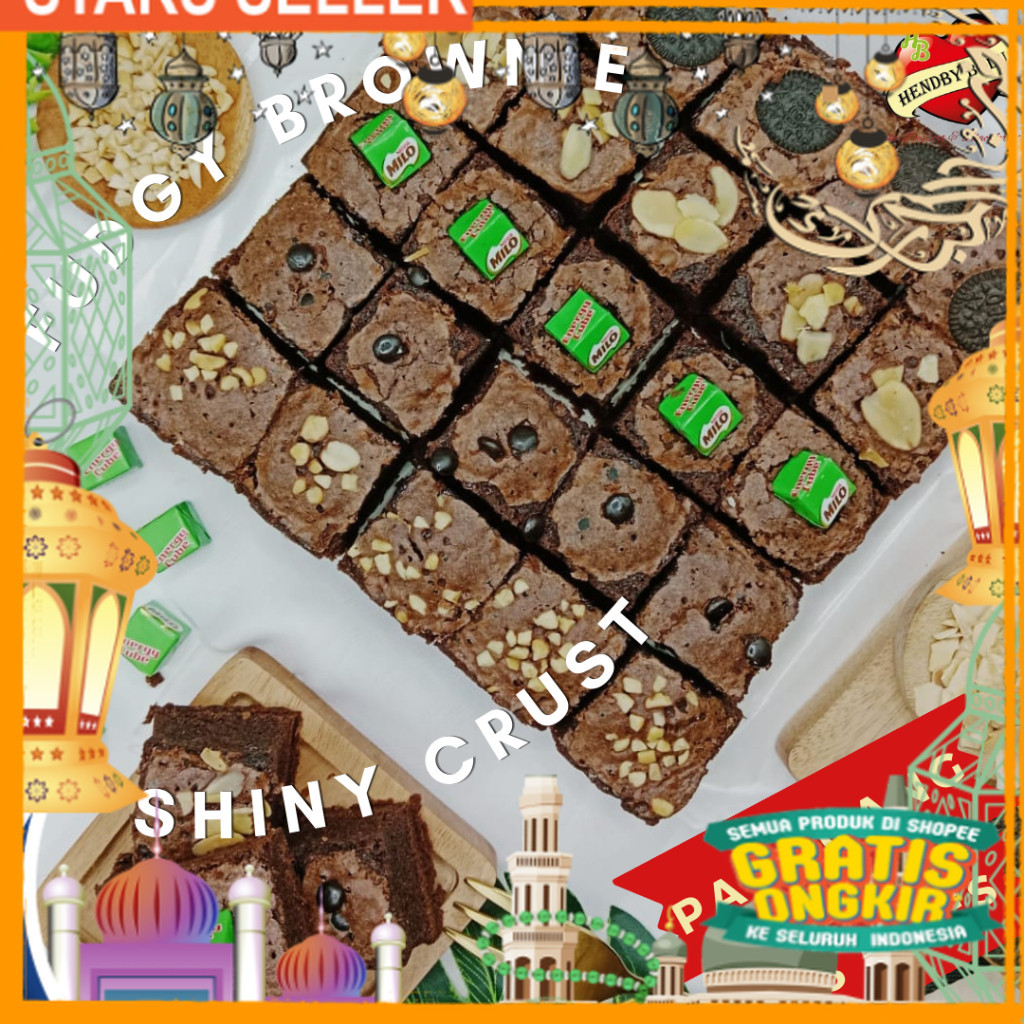 

Brownies Coklat / Brownies Sekat 25 / Brownis Skat Panggang Shiny Crust Kacang Almond Keju Kacang Ukuran 20x20cm/ King J Snack