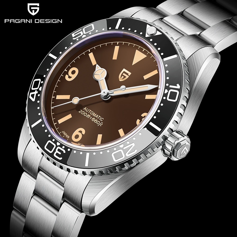 PAGANI DESIGN Jam Tangan Mekanis Otomatis Arloji Menyelam Vintage NH35A Gelang Safir Stainless Steel