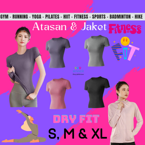 KAOS OLAHRAGA DRY FIT WANITA PEREMPUAN JAKET PANJANG SPORTSWEAR FIT KETAT Kaos T-shirt Baju Wanita L