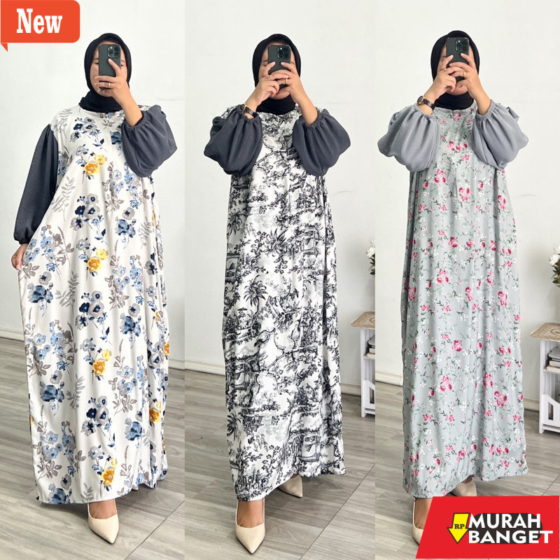 Gamis wanita untuk lebaran- SHANUM DRESS / Gamis Rayon Kombinasi / Gamis Rayon Motif Busui / Dress G