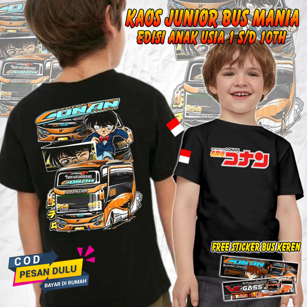 KAOS BUSMANIA ANAK | KAOS ANAK BUS MANIA FREE STIKER | Baju Bus Mania Junior | BAJU BIS ANAK KIDS PA