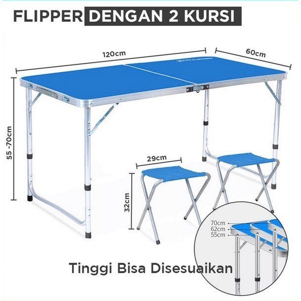 Meja Lipat Koper 4 Kursi, Meja Lipat Meja Koper Aluminium meja  - Hitam