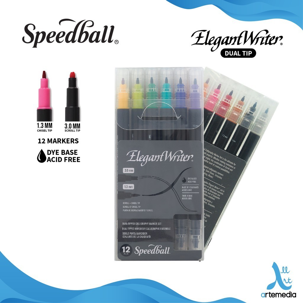 

Speedball Set 12 Dual Tip Elegant Writer Calligraphy Marker Kaligrafi