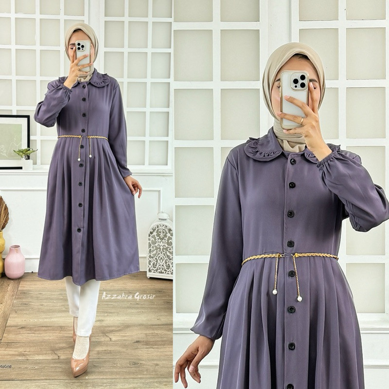 [BIG SALE] AM - ORIYA Long Tunik Wanita FREE BELT  Katun Shakila Kancing Aktif /  Atasan Tunik Musli