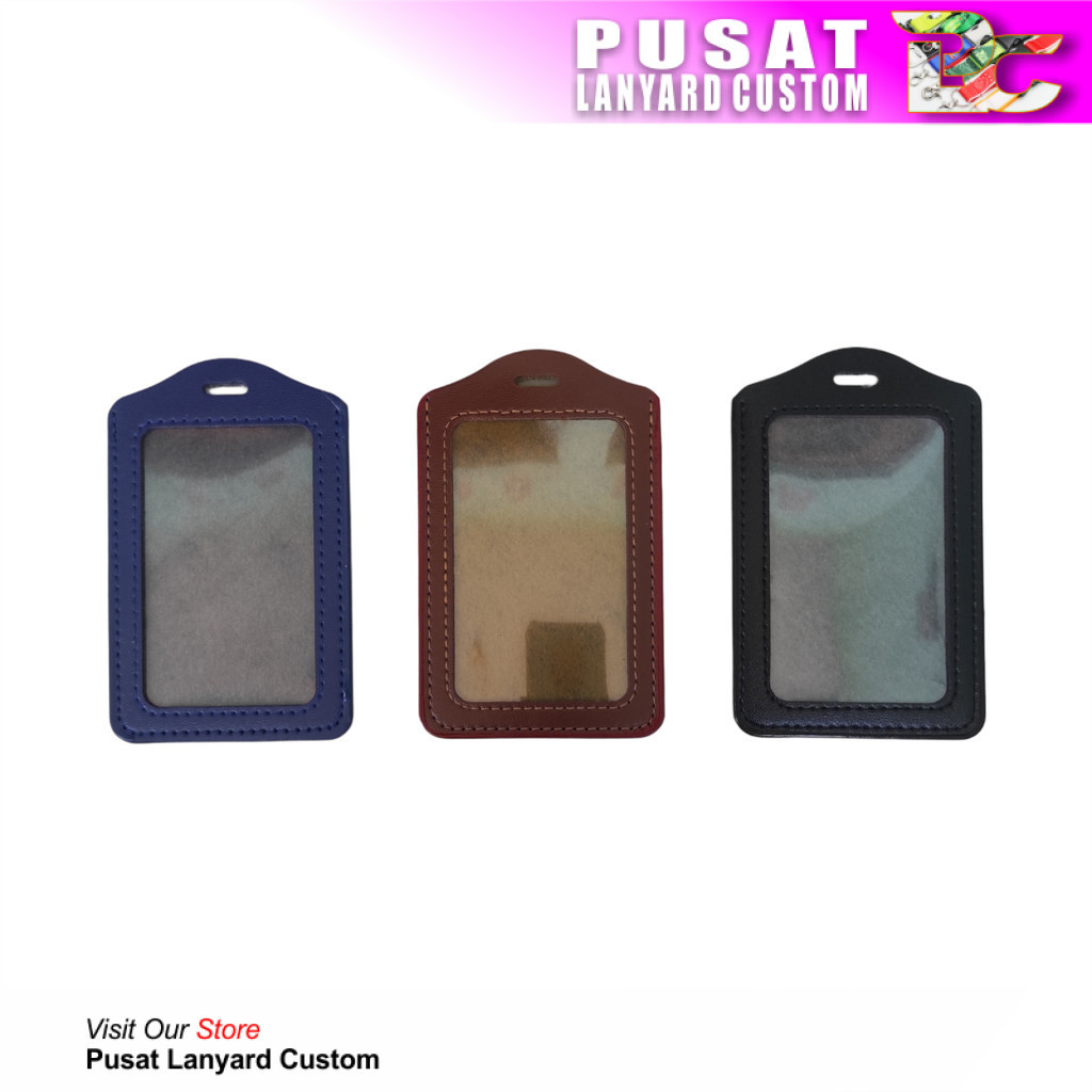 

Pusat Lanyard Custom - holder id card kulit wadah kartu idcard kulit imitasi warna warni frame card kulit