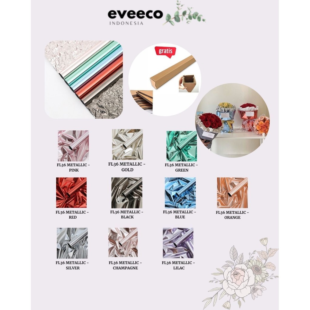 

EVEEco - FL36 METALLIC Kertas Bunga Paper Buket Motif Polkadot Bulat Kado Florist Cellophane