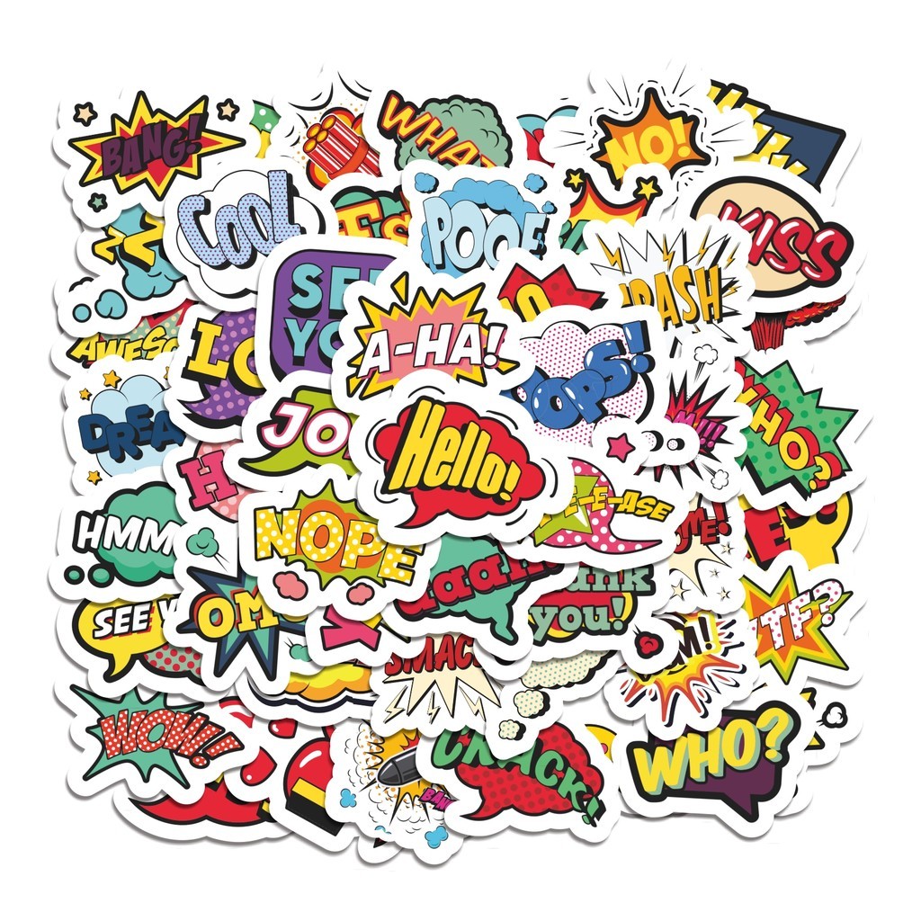 

COD 50 Pcs Stiker comic bubble Kawaii Lucu Anti Air Untuk Dekorasi Notebook Sepeda Skateboard Handphone