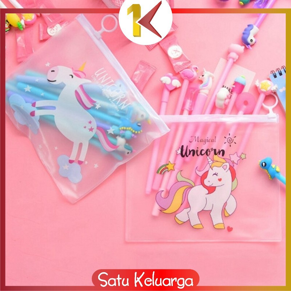 

SK-A15 Pulpen Gel Karakter Lucu Set Isi 20PCS Pena FREE Zipper Pouch Tempat Pensil Transparan Murah