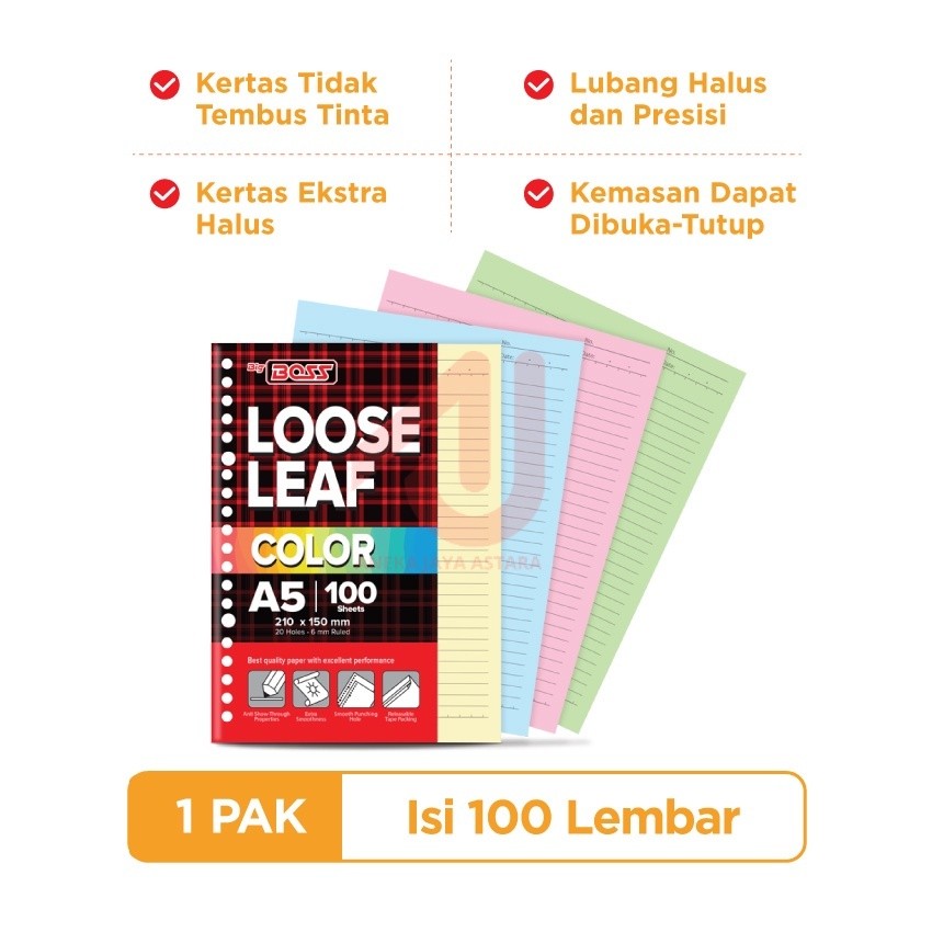 

Kertas Binder Loose Leaf BIG BOSS Color Rainbow A5 100 Lembar
