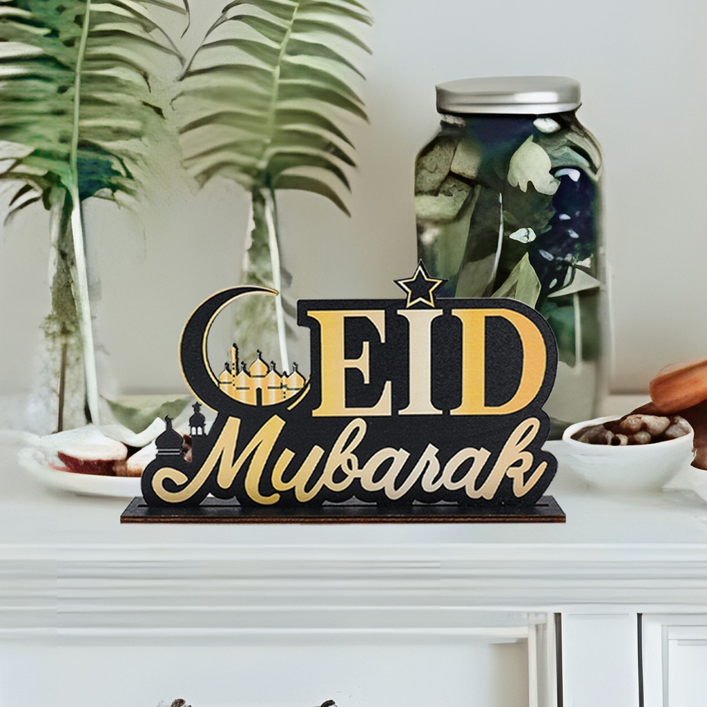 

Eid Mubarak Wooden Ornament Ramadan Moon Star Letter Table Decoration for Home Islamic Muslim Pendant Eid Al Adha Party Supplies