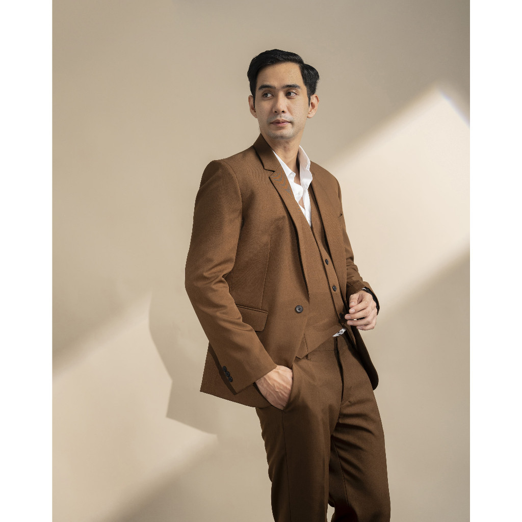 Goldy Outfit Setelan Jas Celana & Rompi Coklat - Vente Series