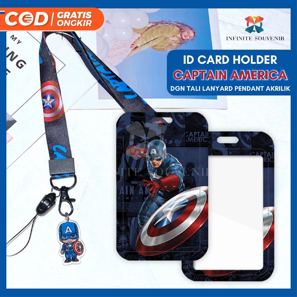 

[N003] CAPTAIN AMERICA / Name Tag Card Holder Motif Karakter AVENGERS dengan Tali Lanyard Pendant Akrilik / ID Card Holder Tali Gantungan Acrylic Bunny / Rabbbit Lucu / Nametag / Tempat Kartu Flazz / Emoney