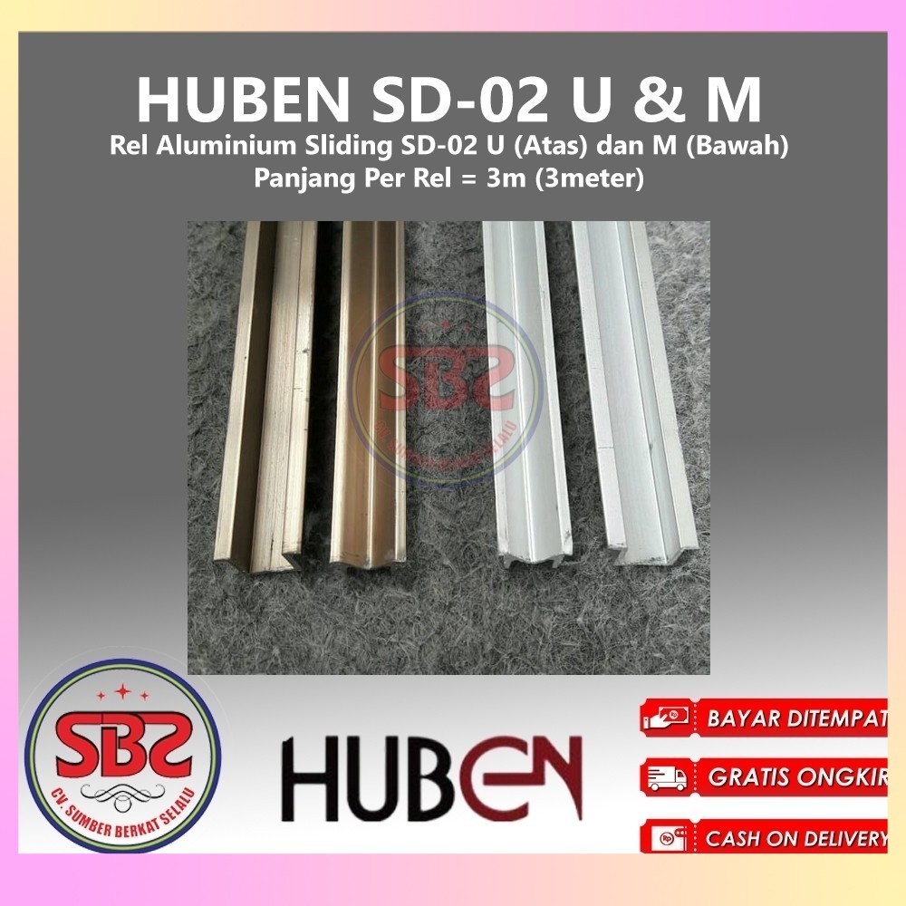 HUBEN Rel Pintu Lemari Geser Alumunium - Sliding Huben SD-02 U&M - Rel U dan Rel M Huben