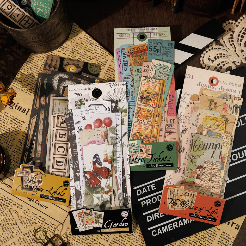 

30pcs Vintage Long strip Sticker Pack Junk Journal DIY Scrapbooking Supplies Collage Stationery Stickers
