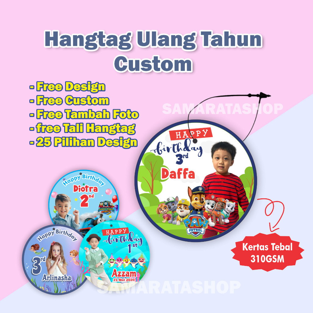 Hang Tag Ulang Tahun Model Bulat, Hang Tag Ultah Bulat Free Foto Anak, Birthday Souvenir Tag Card