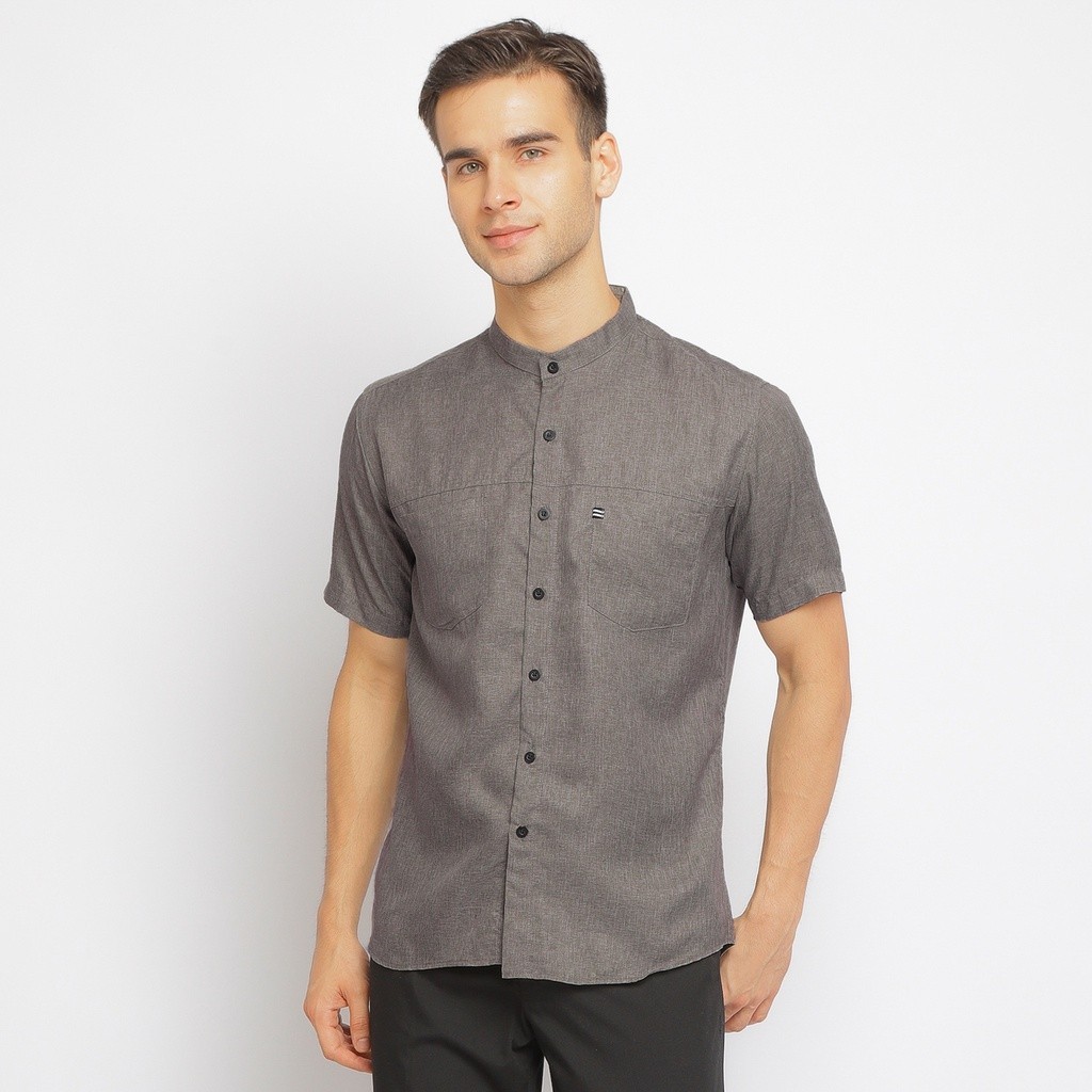 Baju Muslim Pria Baju Koko Polos Kemeja Kantong Dua Lengan Pendek Warna Abu OLRM068