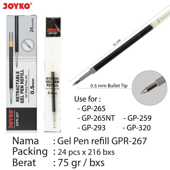 

PROMO!! -JOYKO GEL PEN REFILL ISI ULANG PEN JOYKO GP-265 GPR-267 BOX [24PCS] - BLUE